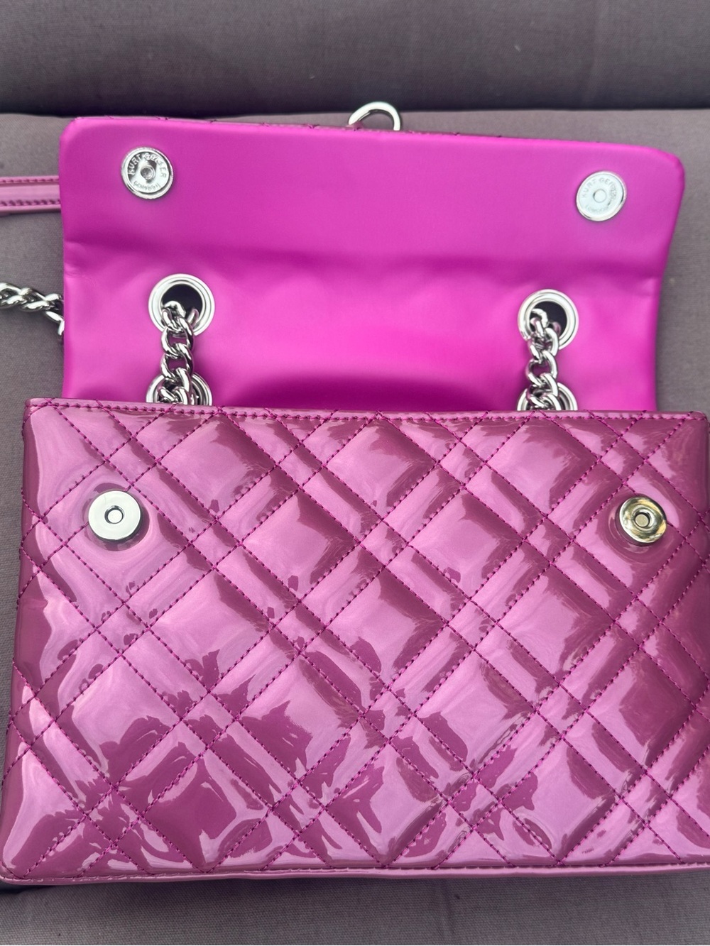 Kurt Geiger Quilted Patent Shoulder Bag in Magenta - Picture 8 of 16